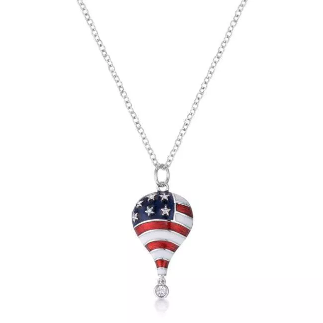 .1 Ct Patriotic Hot Air Balloon Rhodium Necklace with CZ