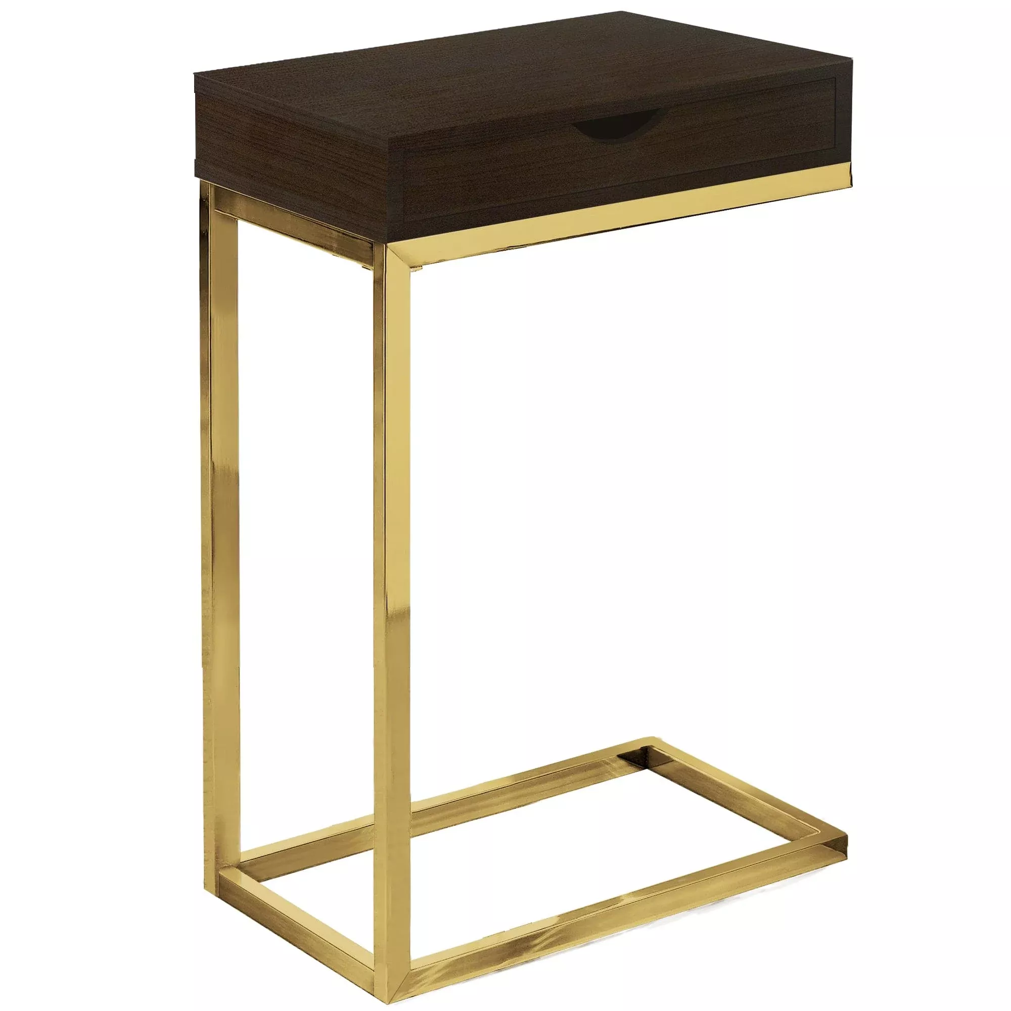 10.25″ X 15.75″ X 24.5″ Cappuccino Finish And Gold Laminated Drawer Accent Table