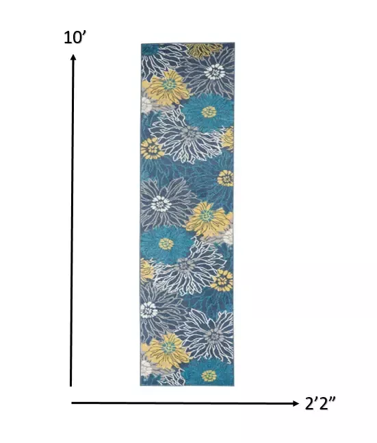 10′ Blue Floral Power Loom Runner Rug