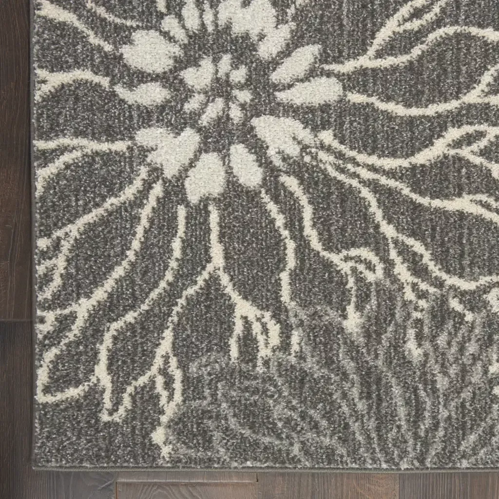 10′ Blue And Gray Floral Power Loom Runner Rug