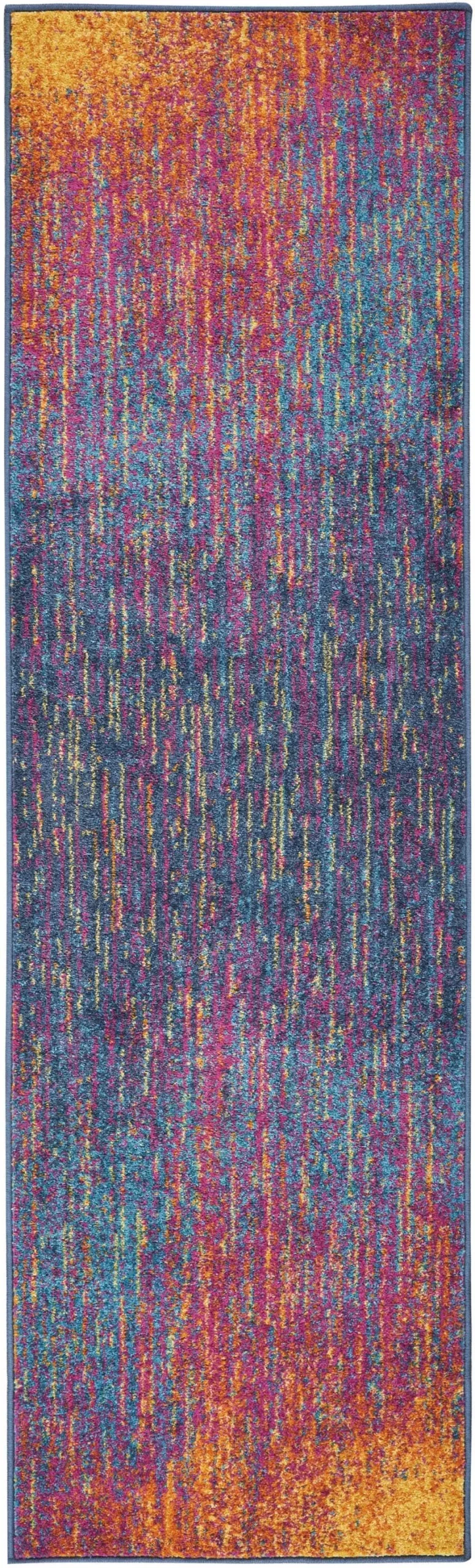 10′ Blue And Pink Abstract Power Loom Runner Rug