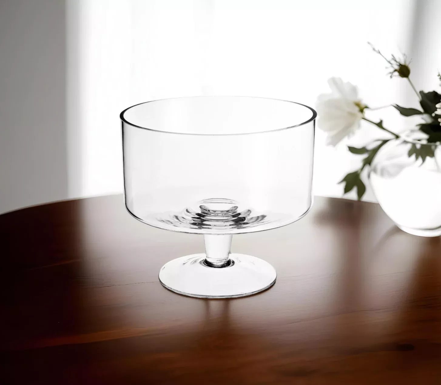 10″ Clear Mouth Blown Crystal Round Trifle Bowl