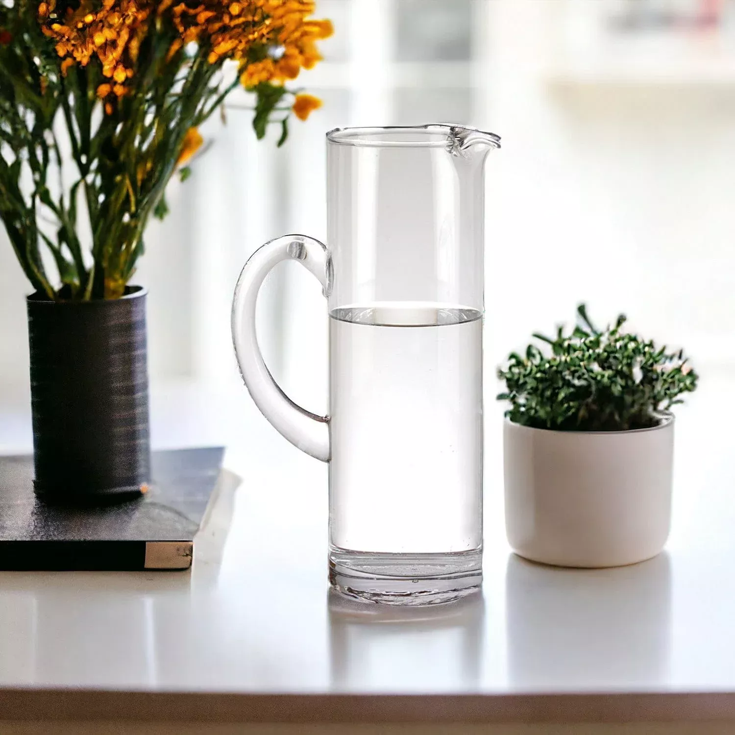 10″ Clear Mouth Blown Lead Free Crystal Glass Pitcher
