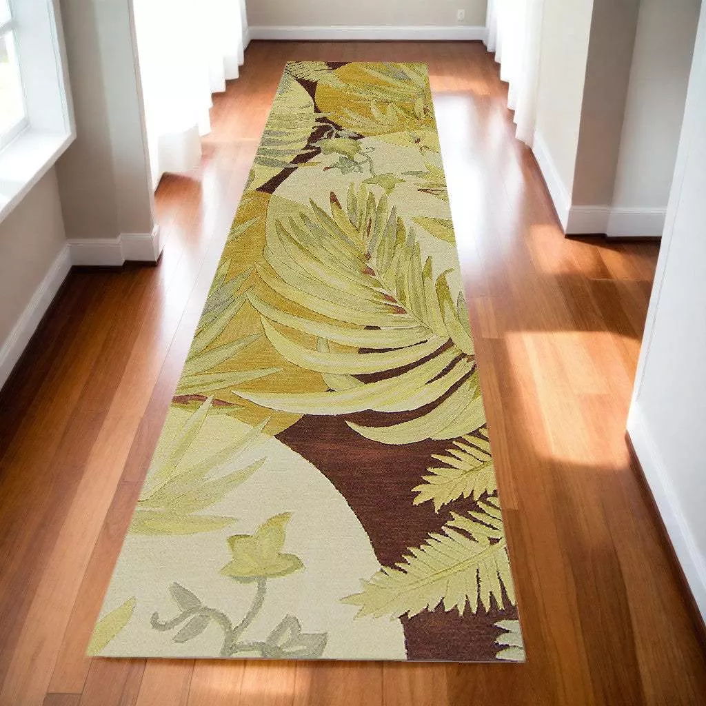 10′ Coral Ivory Hand Tufted Tropical Plants Indoor Runner Rug