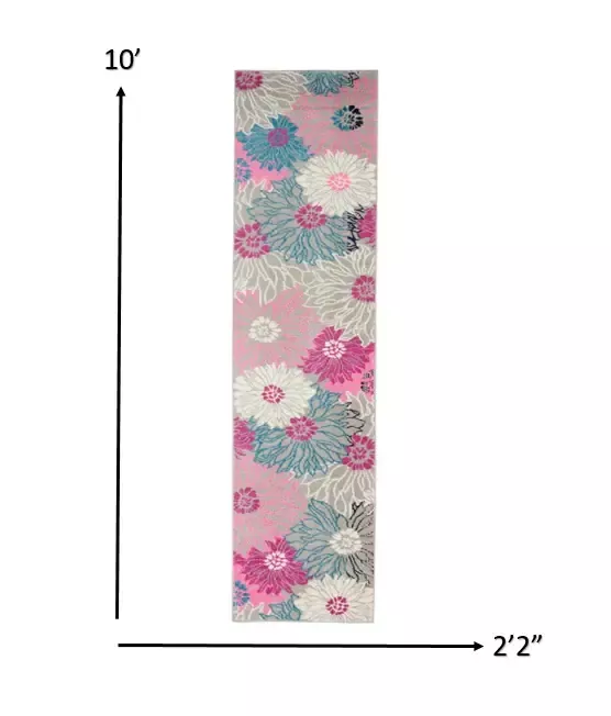 10′ Gray Floral Dhurrie Runner Rug
