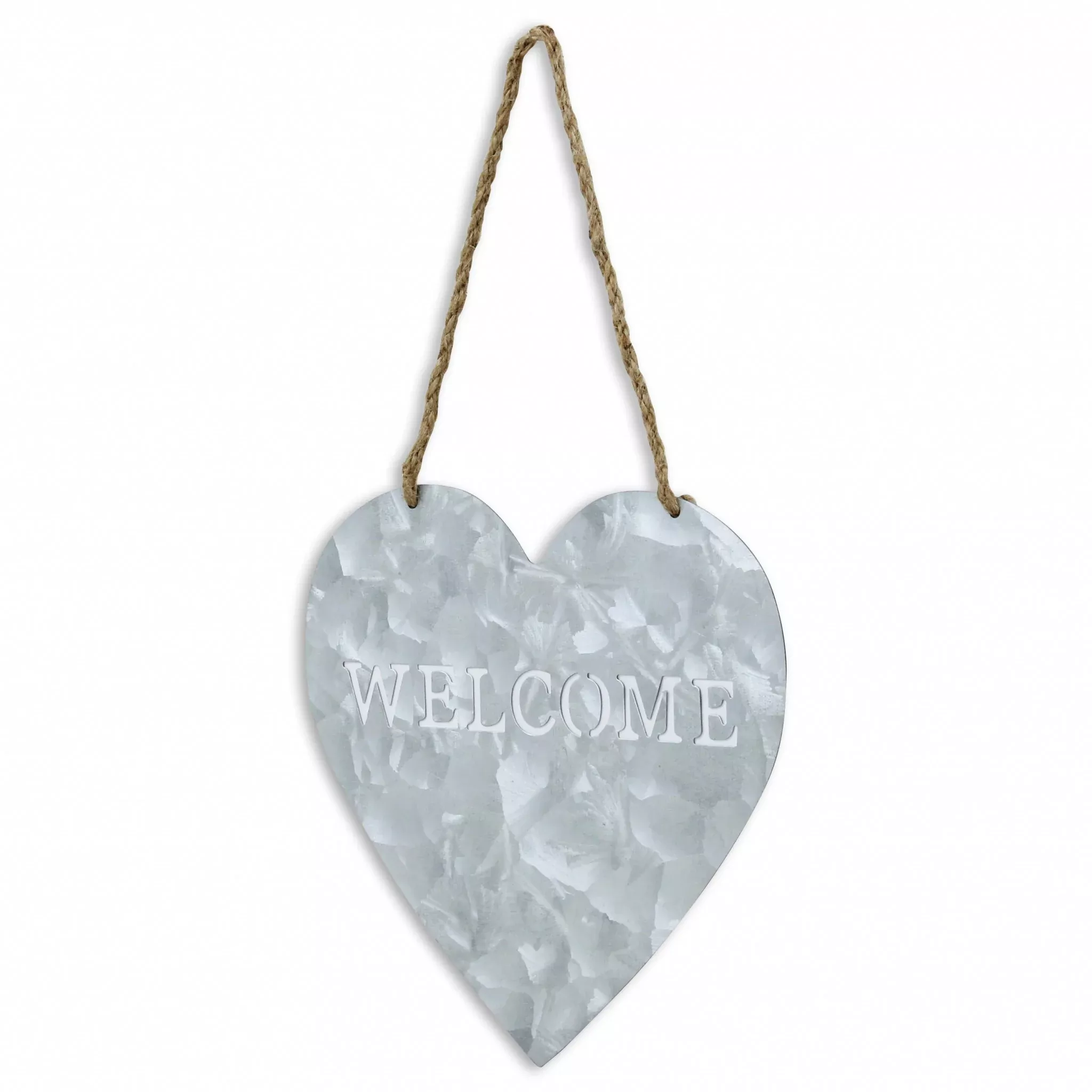 10″ Gray Galvanized Metal Heart Shaped Welcome Wall Decor