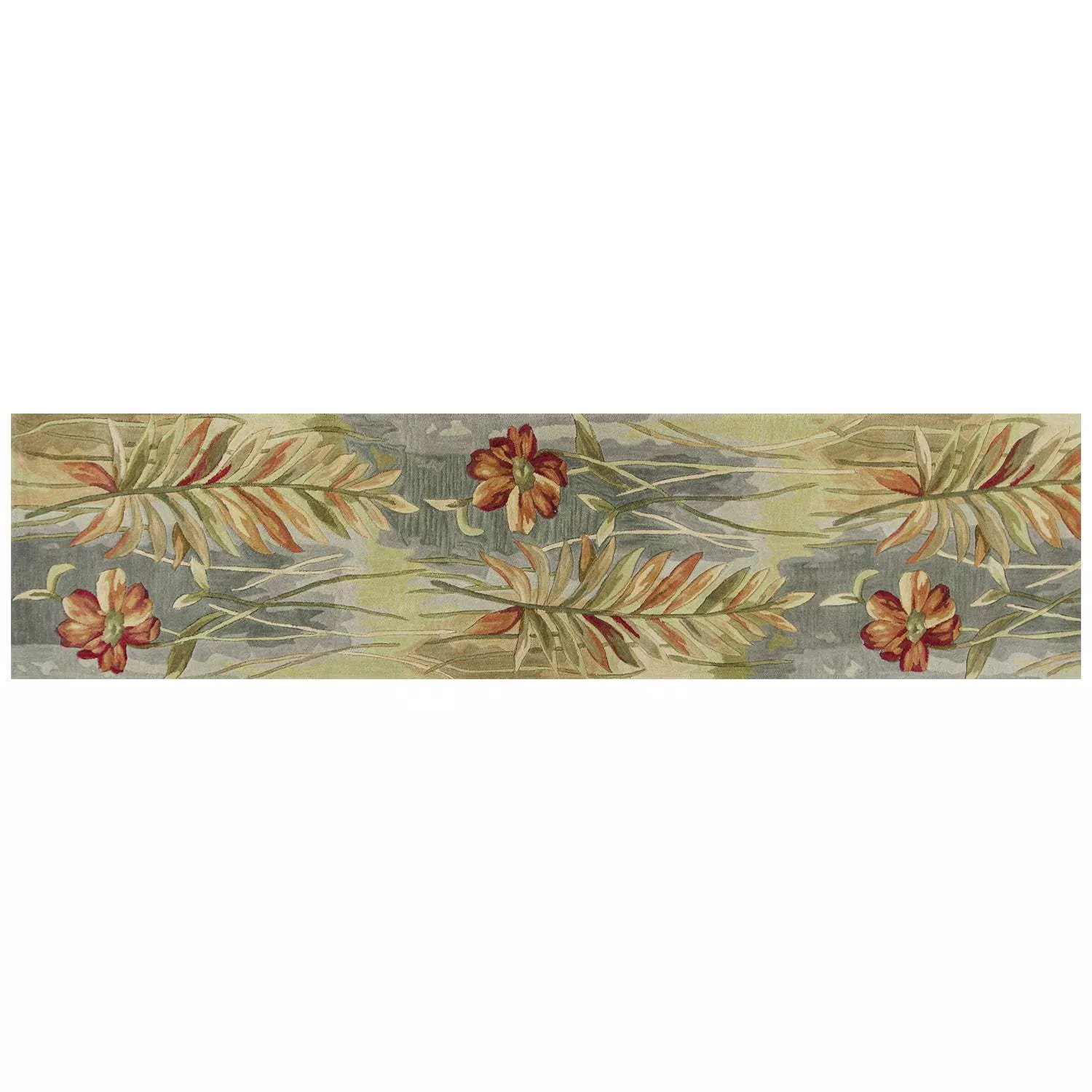 10′ Green Blue Hand Tufted Tropical Plants Indoor Runner Rug