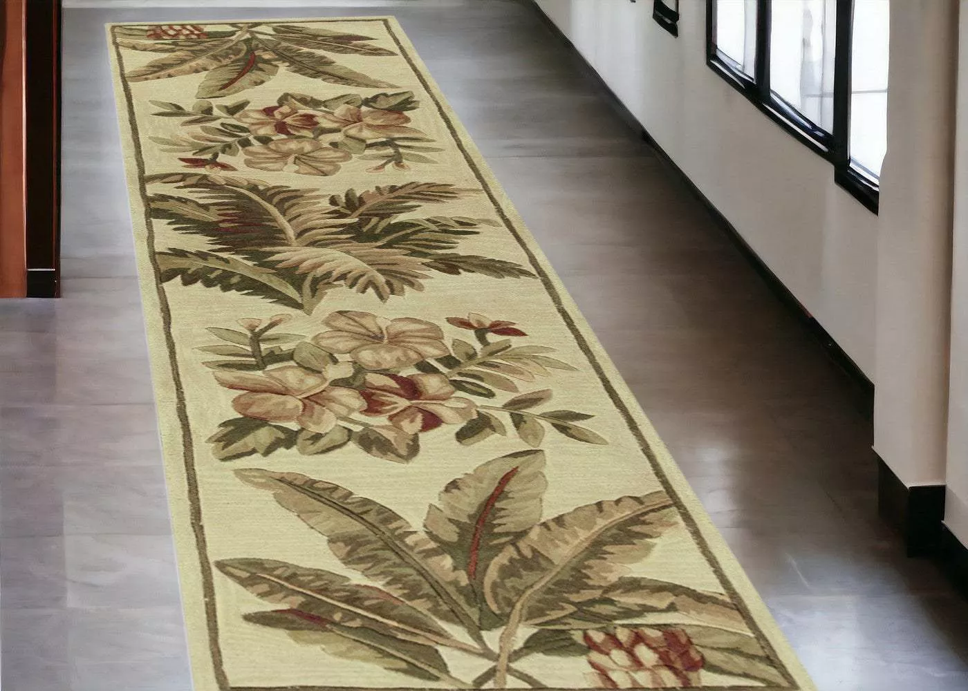 10′ Ivory Hand Tufted Tropical Indoor Runner Rug