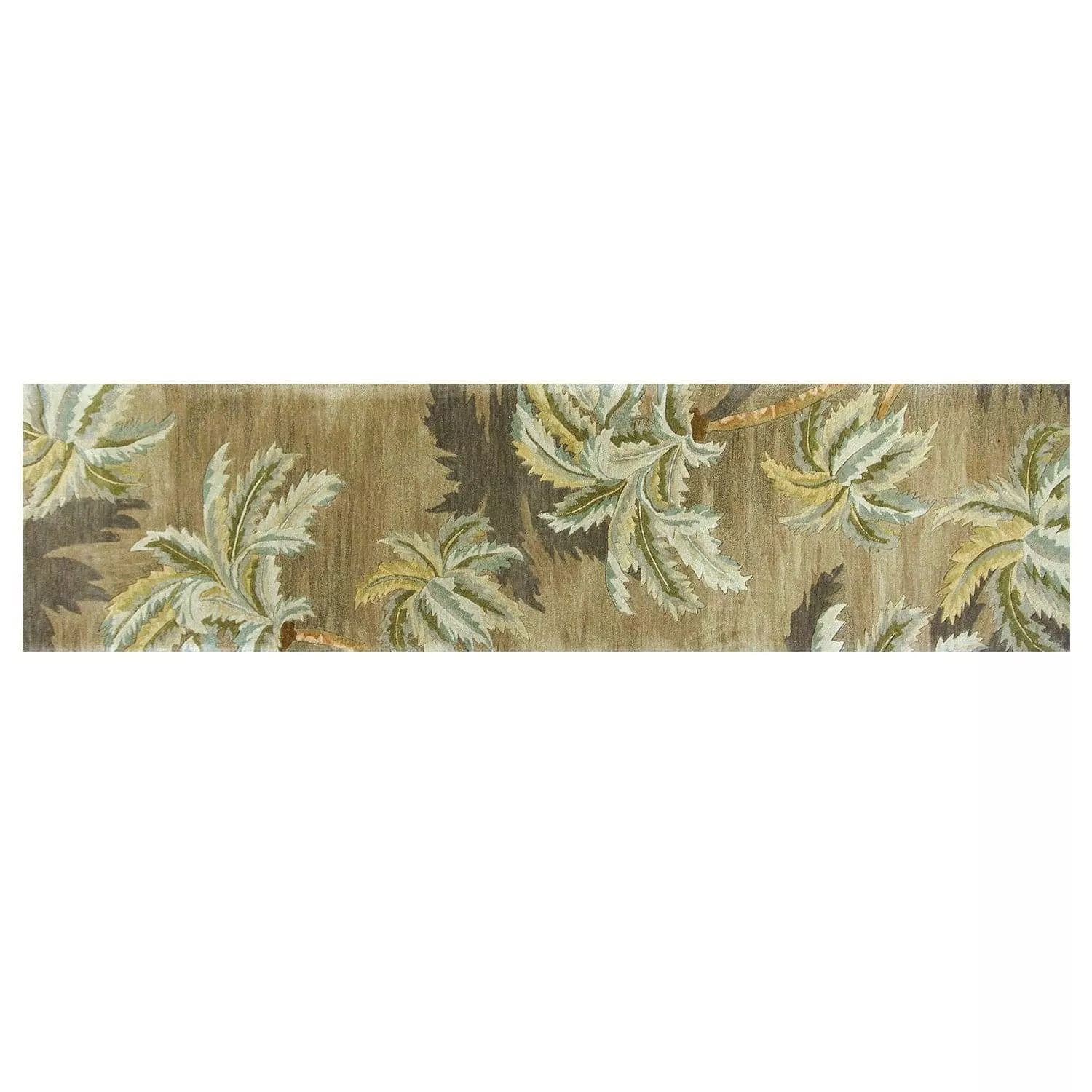 10′ Moss Green Hand Tufted Tropical Trees Indoor Runner Rug