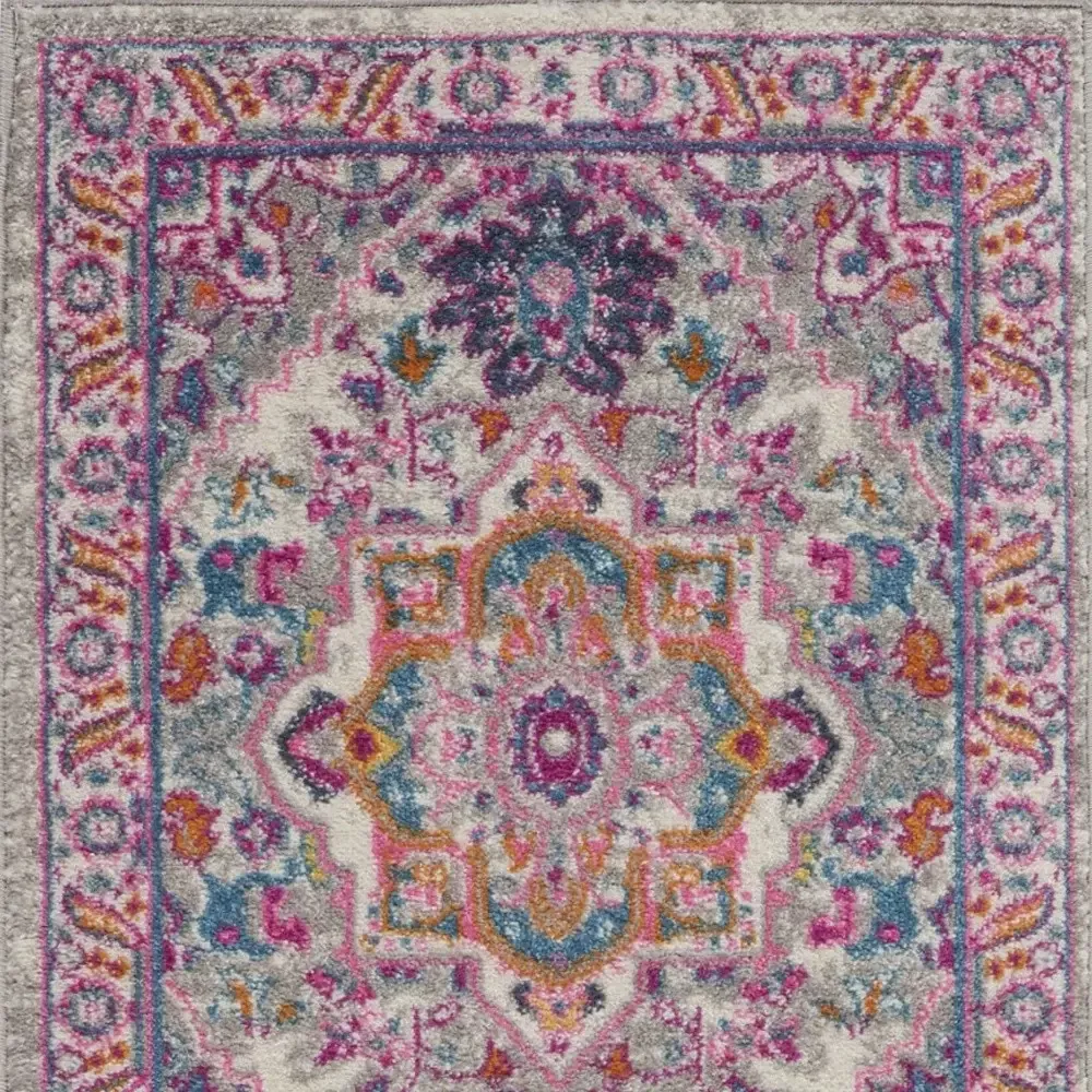 10′ Pink And Gray Power Loom Runner Rug