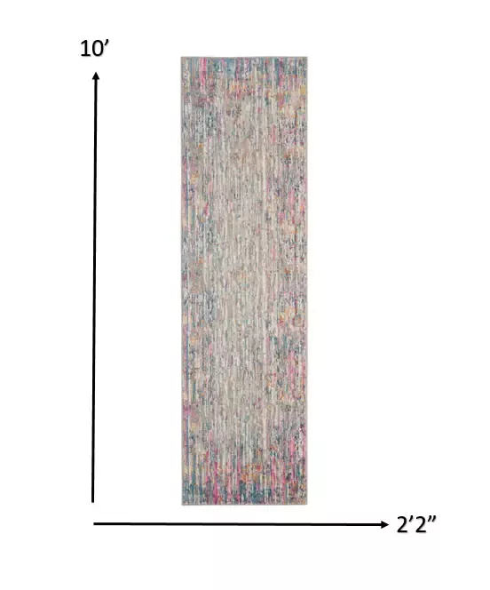 10′ Pink And Ivory Abstract Power Loom Runner Rug