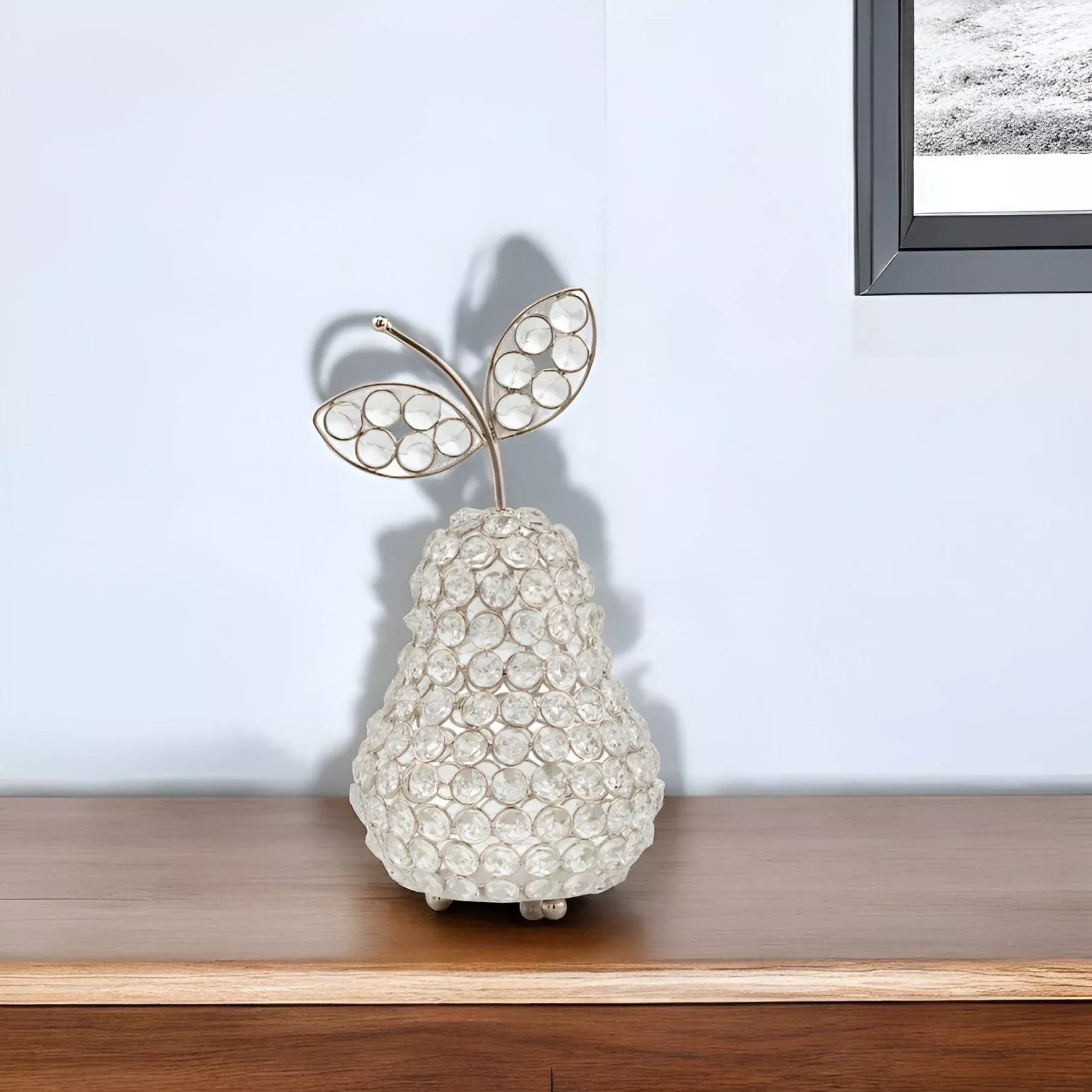 10″ Silver and Faux Crystal Decorative Pear Tabletop Sculpture