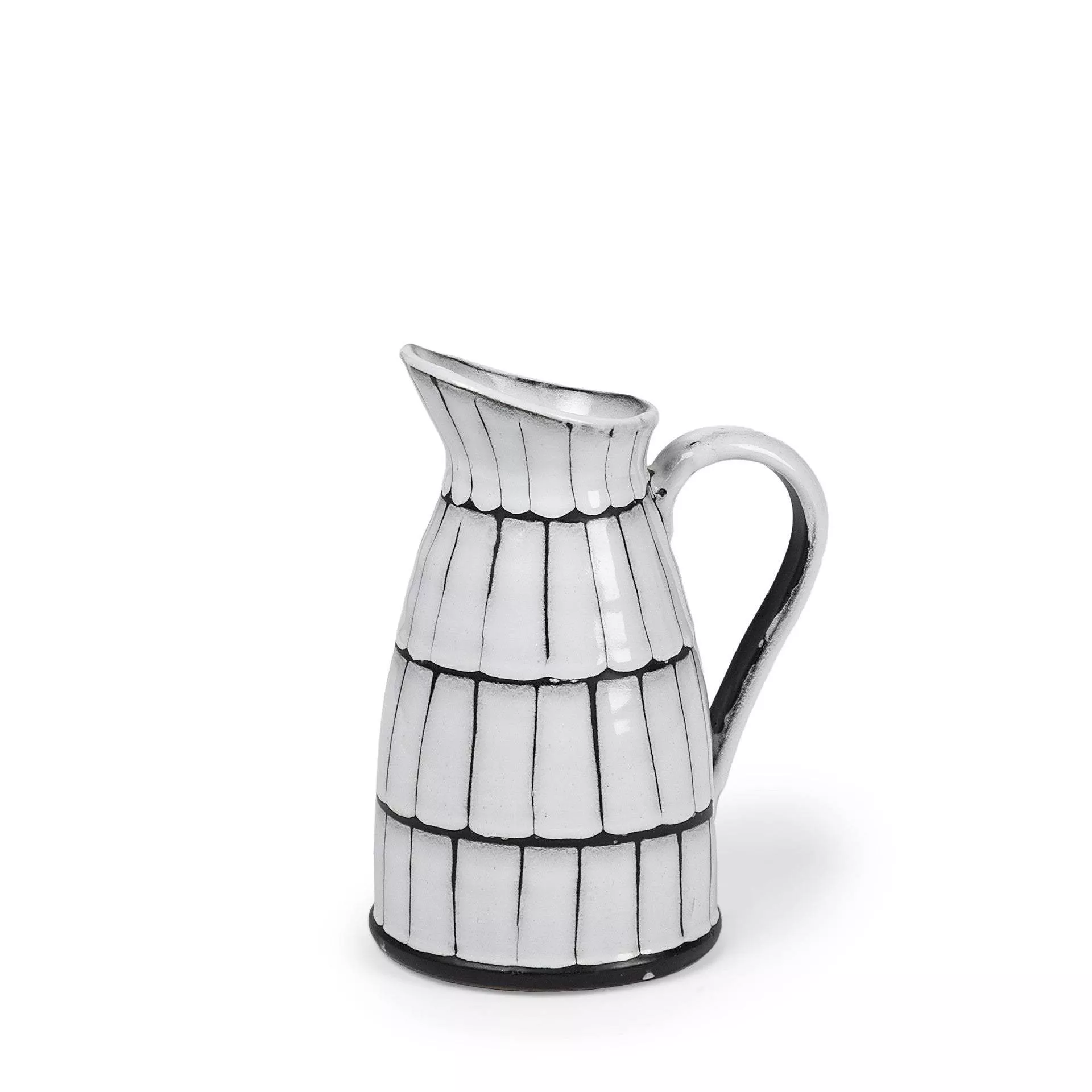 10″ White And Black Artisan Glaze Ceramic Pitcher