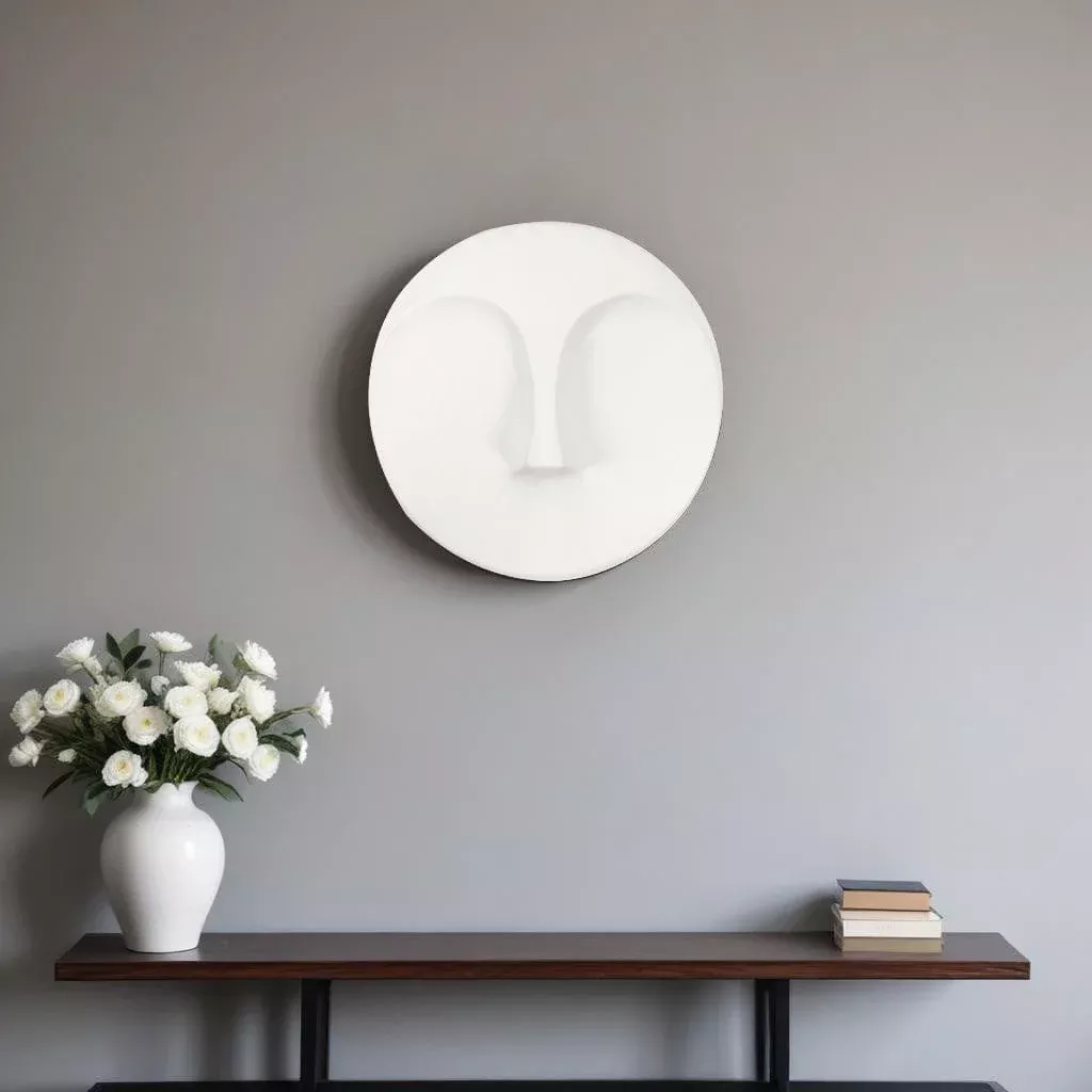 10″ White Ceramic Face Round Wall Decor