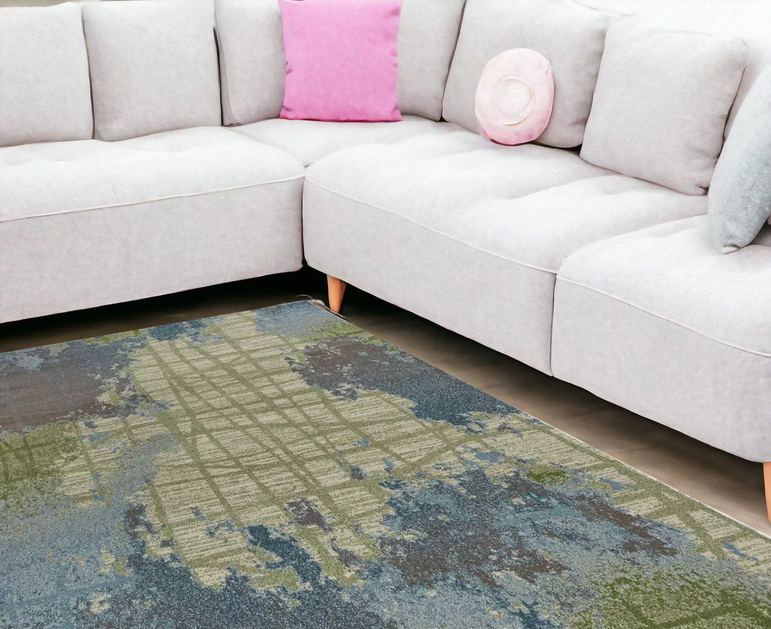 10′ X 13′ Blue and Green Abstract Area Rug