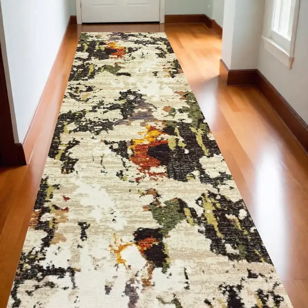 10′ X 14′ Beige and Black Power Loom Runner Rug
