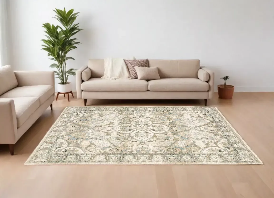 10′ X 14′ Beige And Ivory Medallion Area Rug