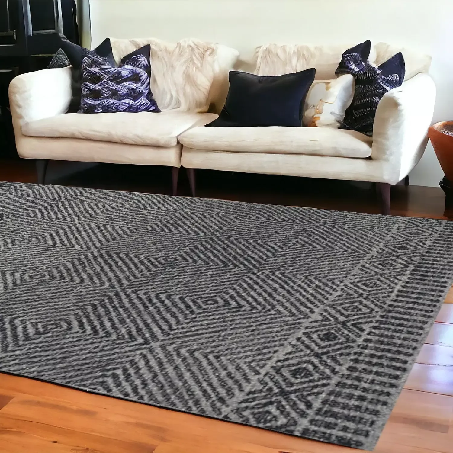 108 X 156 Grey OrBlack Wool Rug