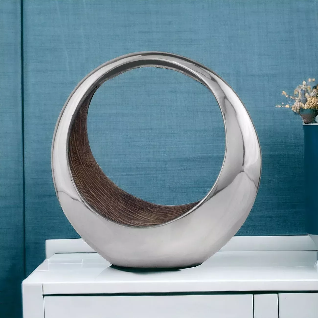 11″ Brown and Silver Aluminum Circular Decorative Bowl