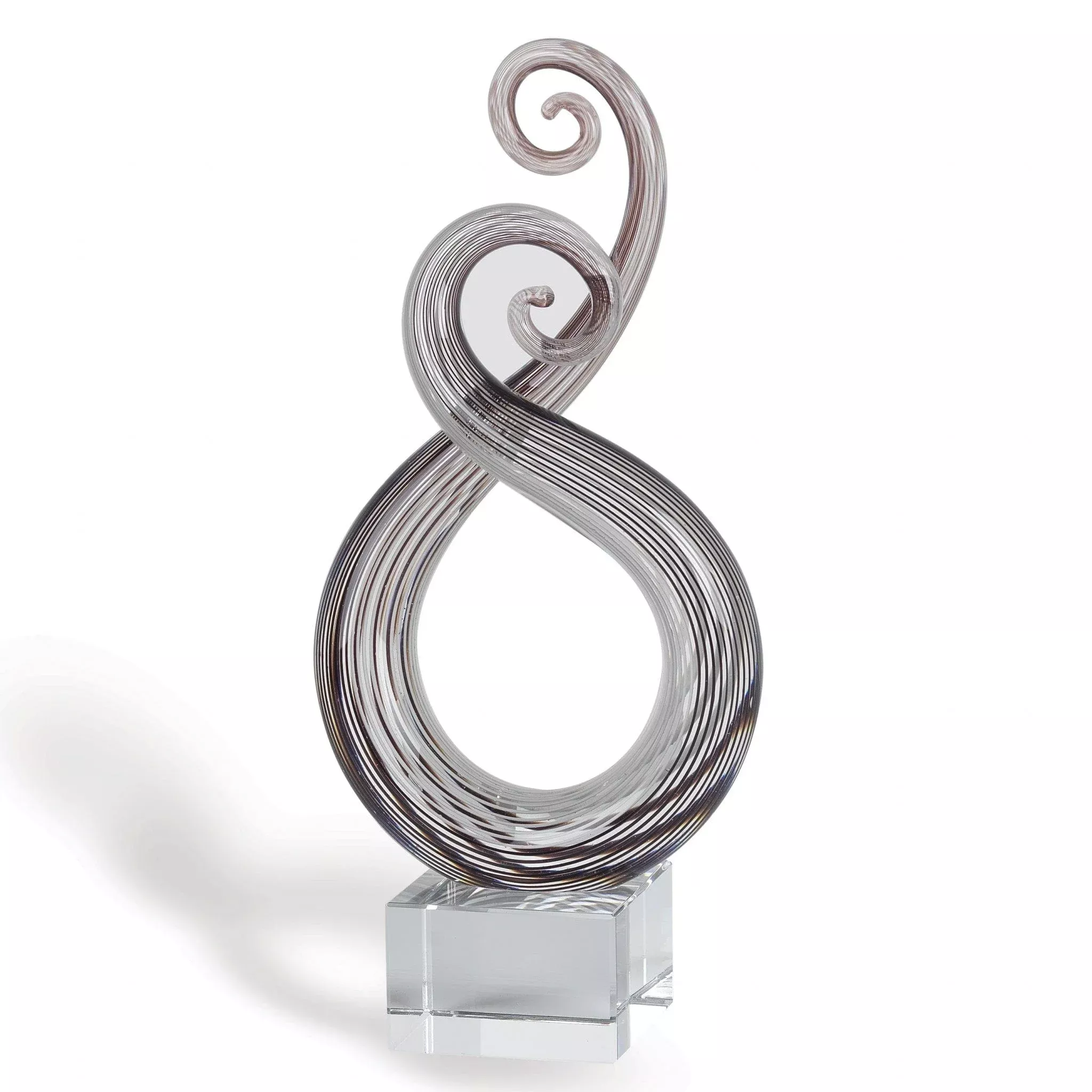 11″ Clear and Brown Murano Glass Modern Abstract Tabletop Sculpture