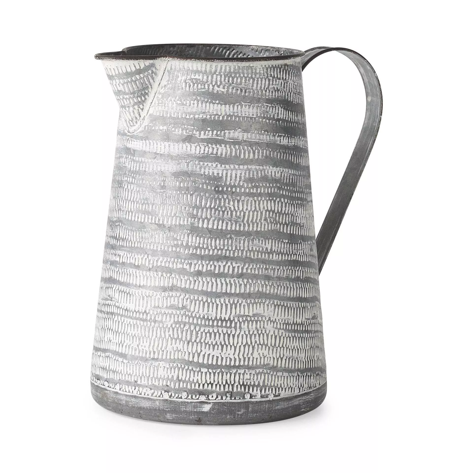11″ Gray and White Abstract Metal Jug Vase