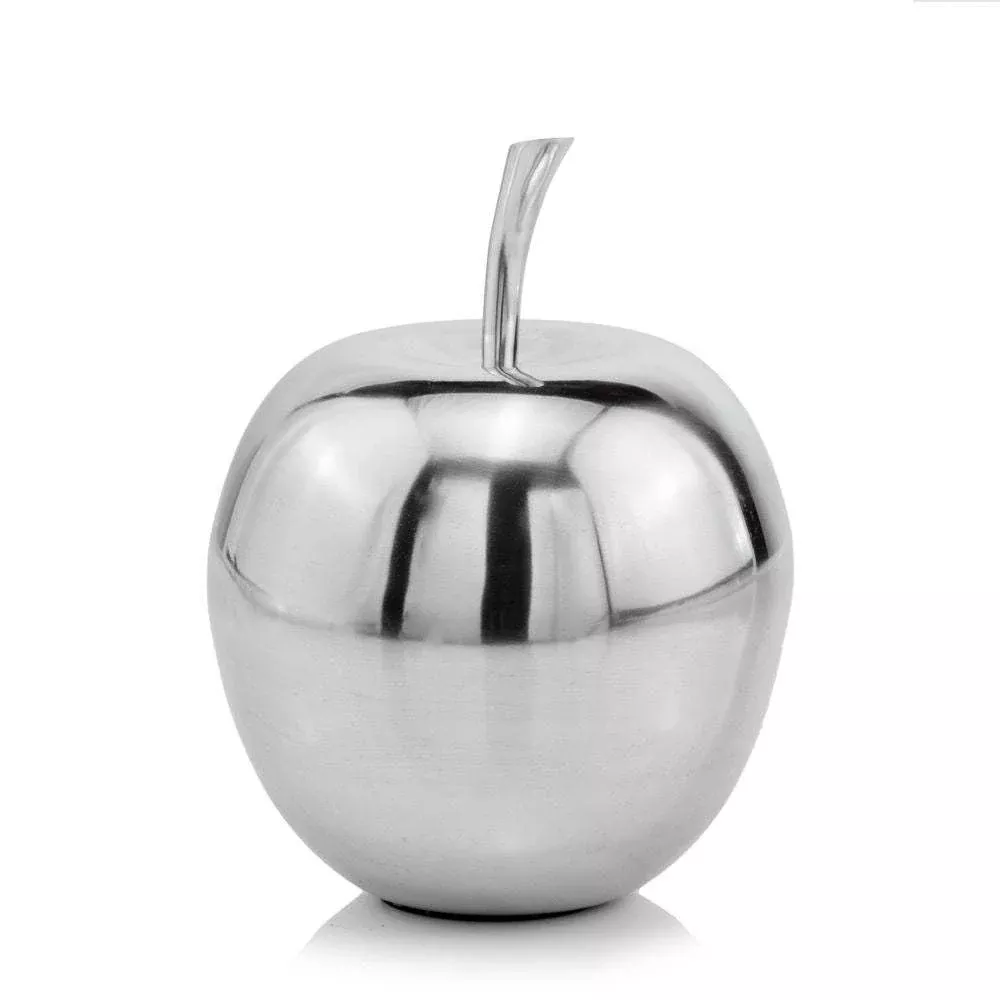11" Silver Buffed Aluminum Decorative Apple Tabletop Sculpture