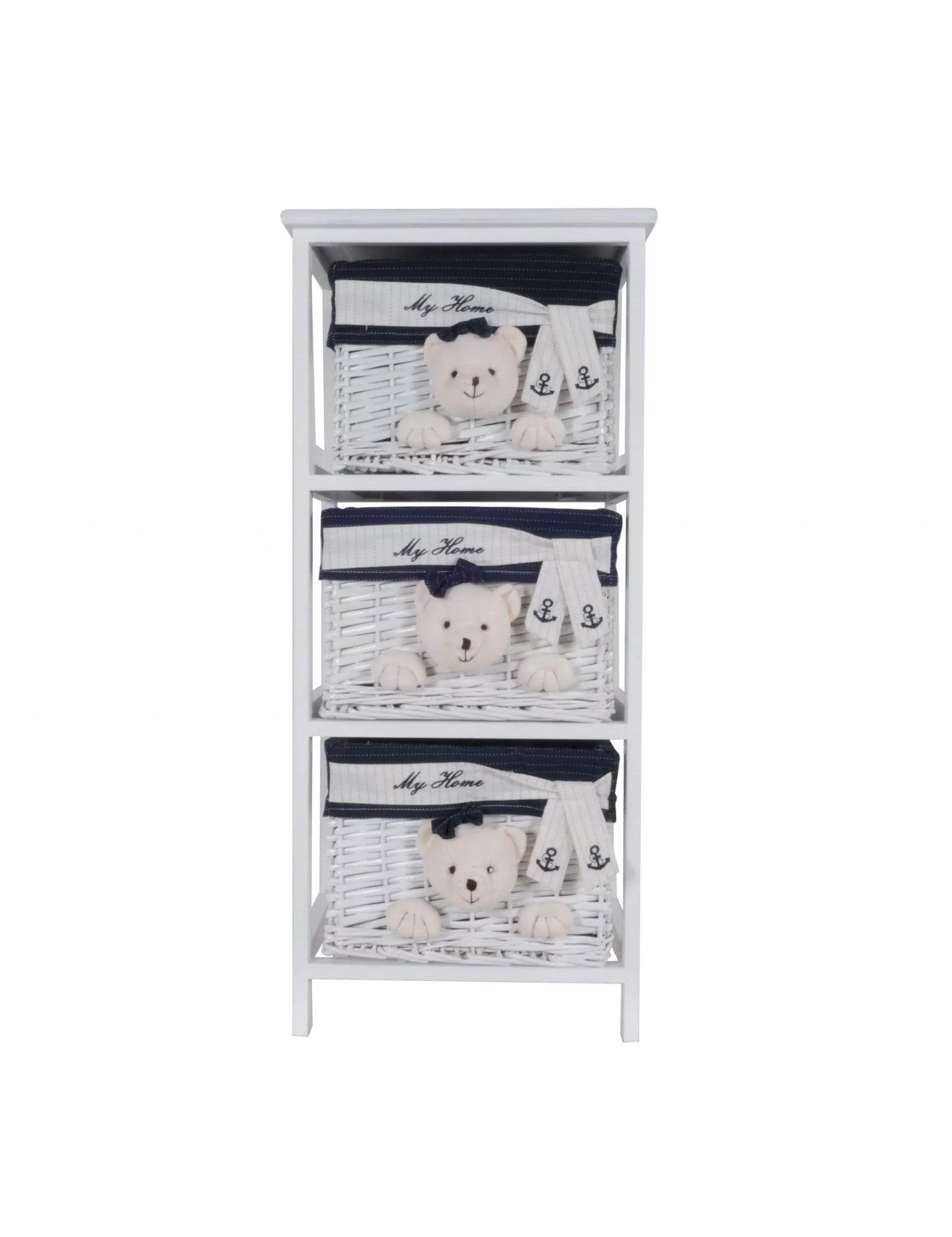 12.5" X 16" X 35.5" White BluePortable 3 Drawers