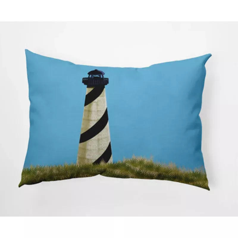 14 x 20 Blue & Black Outer Banks Lighthouse Rectangular Outdoor Throw Pillow | Pool Central