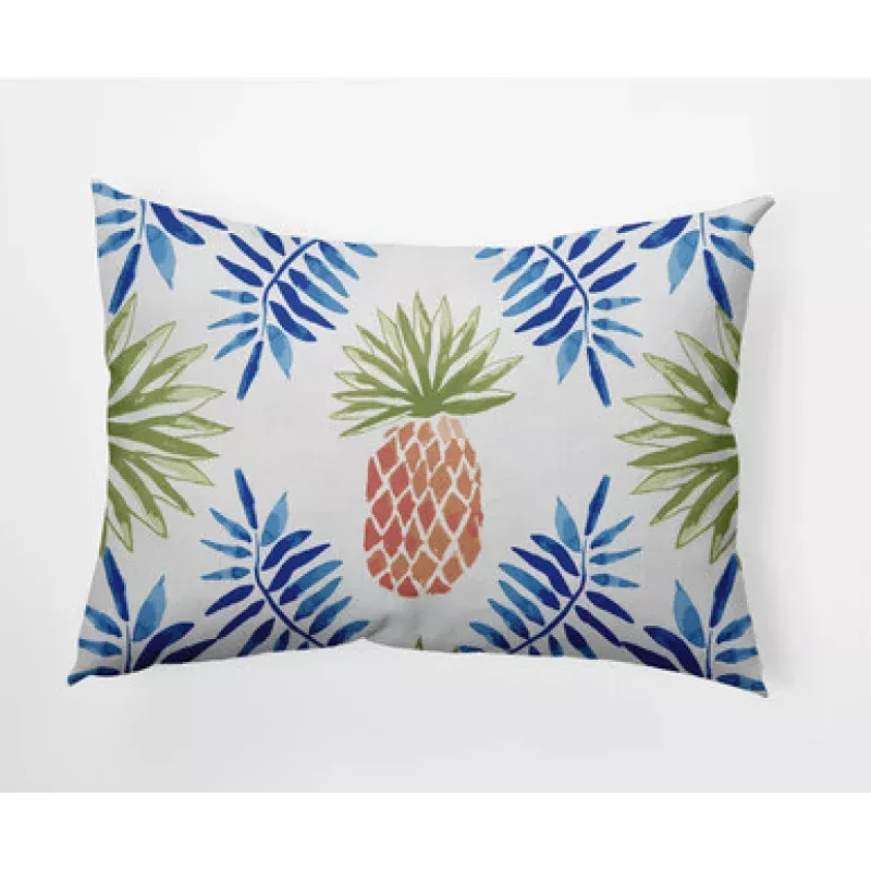 14 x 20 Blue & Green Pineapple & Spike Rectangular Outdoor Throw Pillow | Pool Central