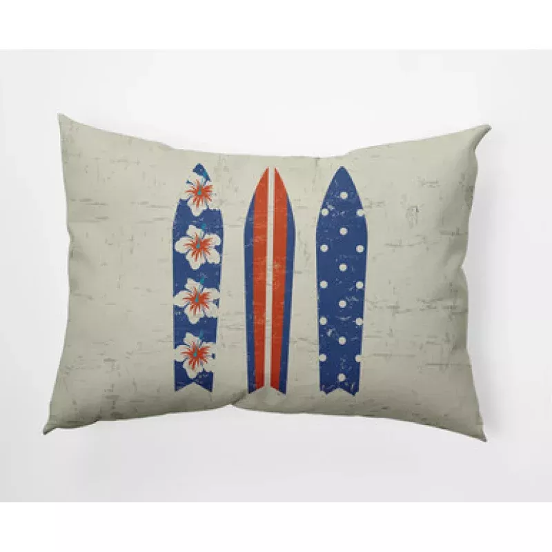 14 x 20 Blue & Orange Triple Surfboards Rectangular Outdoor Throw Pillow | Pool Central