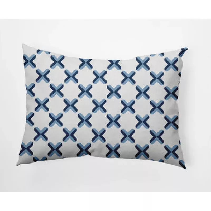 14 x 20 Blue & White Crisscross Rectangular Outdoor Throw Pillow | Pool Central