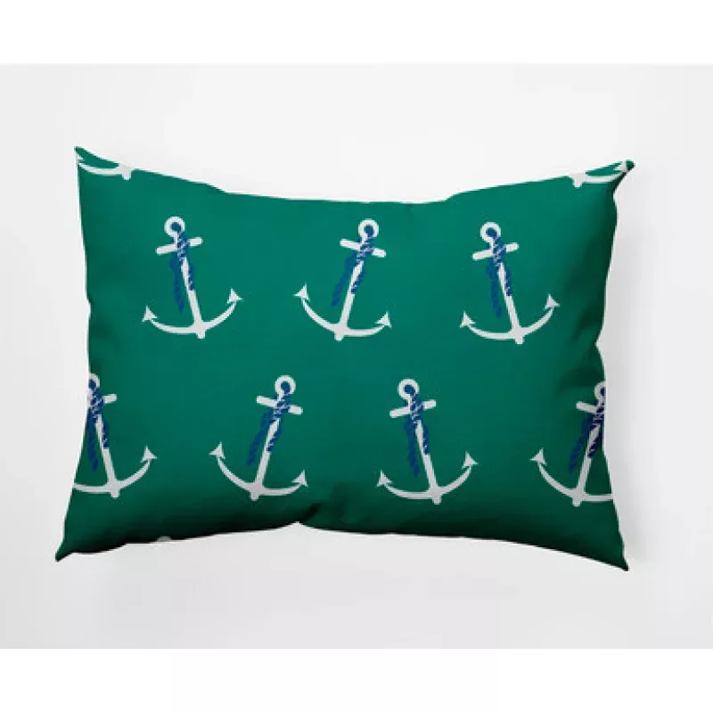 14 x 20 Green & White Anchor Whimsy Rectangular Outdoor Throw Pillow | Pool Central