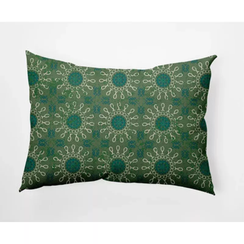 14 x 20 Green & White Sun Tile Rectangular Outdoor Throw Pillow | Pool Central