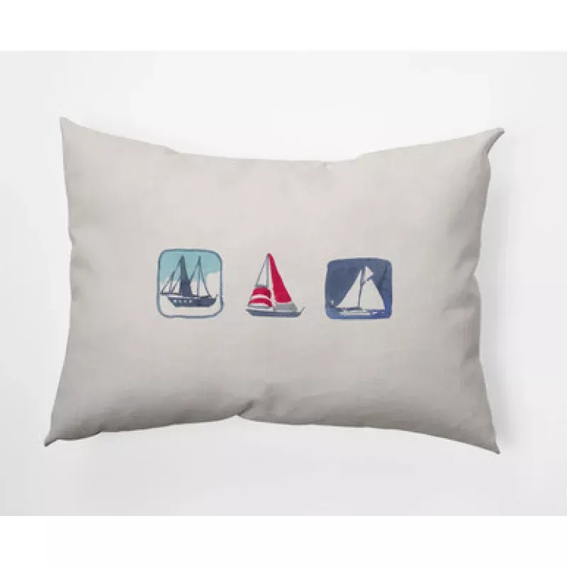 14 x 20 Ivory & Blue Boat Trio Rectangular Outdoor Throw Pillow | Pool Central