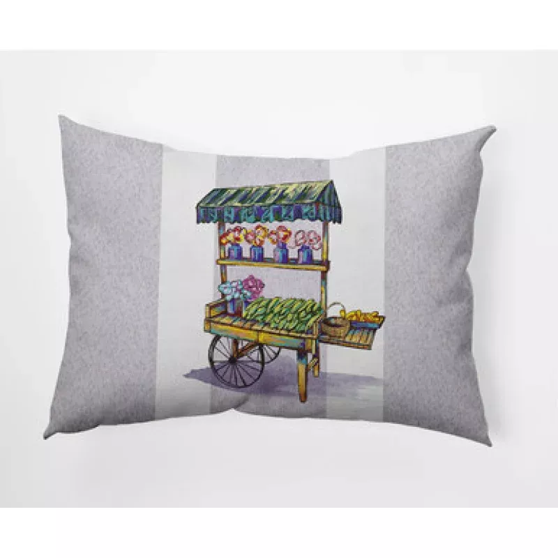 14 x 20 Purple & Green Veggie Cart Rectangular Outdoor Throw Pillow | Pool Central