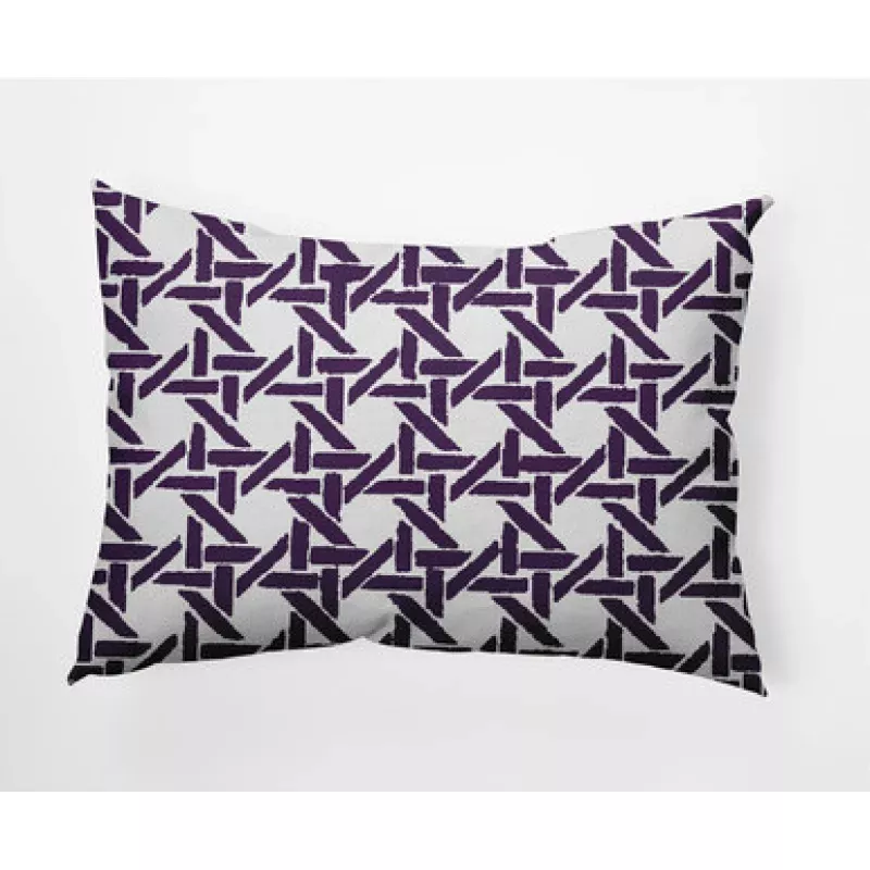 14 x 20 Purple & White Rattan Geometric Rectangular Outdoor Throw Pillow | Pool Central