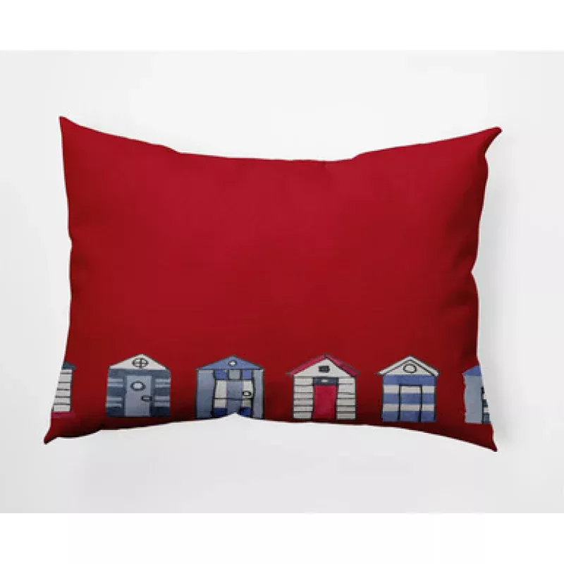 14 x 20 Red & Blue Beach Huts Rectangular Outdoor Throw Pillow | Pool Central