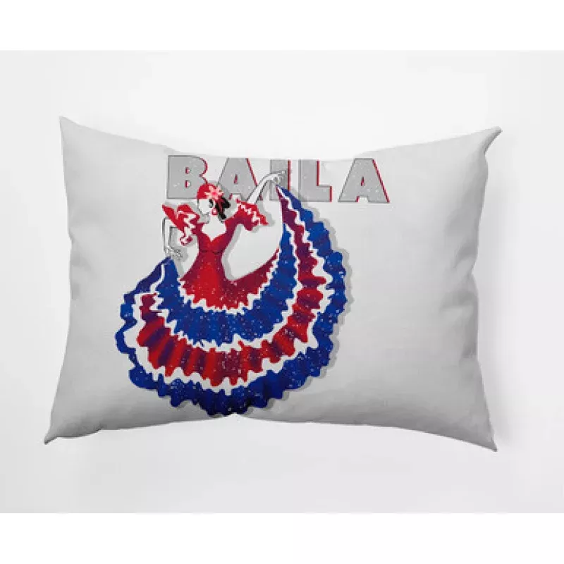 14 x 20 White & Blue Cuban Dancer Baila Rectangular Outdoor Throw Pillow | Pool Central