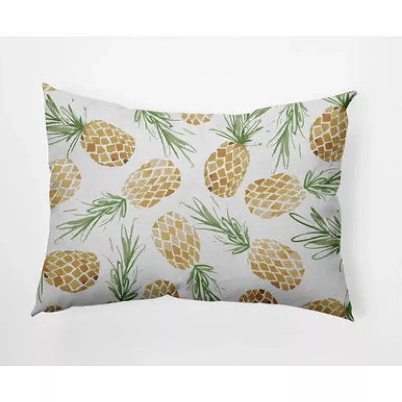 14 x 20 Yellow & Green Tossed Pineapples Rectangular Outdoor Throw Pillow | Pool Central