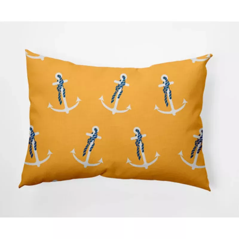 14 x 20 Yellow & White Anchor Whimsy Rectangular Outdoor Throw Pillow | Pool Central