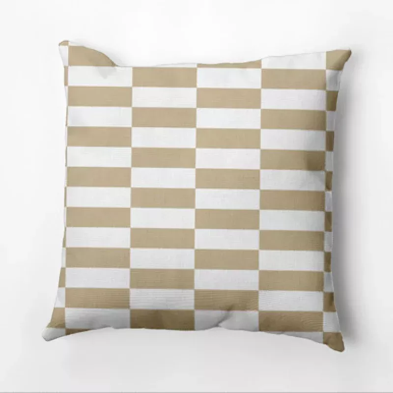 16 x 16 Brown & White Checkered Outdoor Throw Pillow | Pool Central