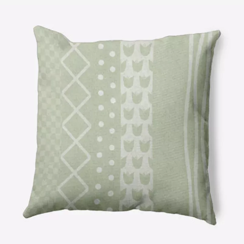 16 x 16 Green & White Pattern Stripe Outdoor Throw Pillow | Pool Central