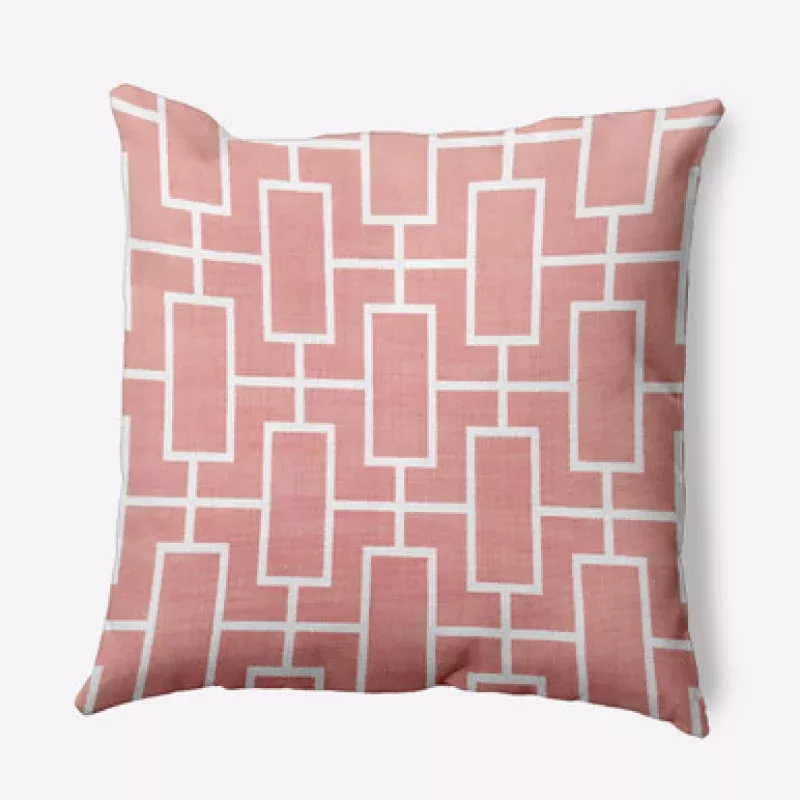 16 x 16 Orange & White Lattice Outdoor Throw Pillow | Pool Central