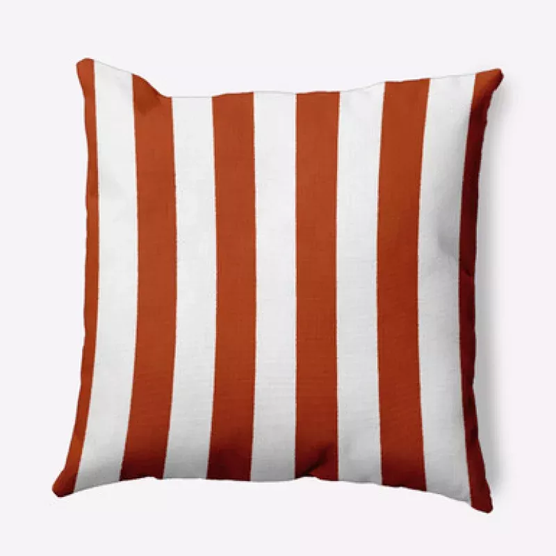 16 x 16 Orange & White Rugby Stripe Outdoor Throw Pillow | Pool Central