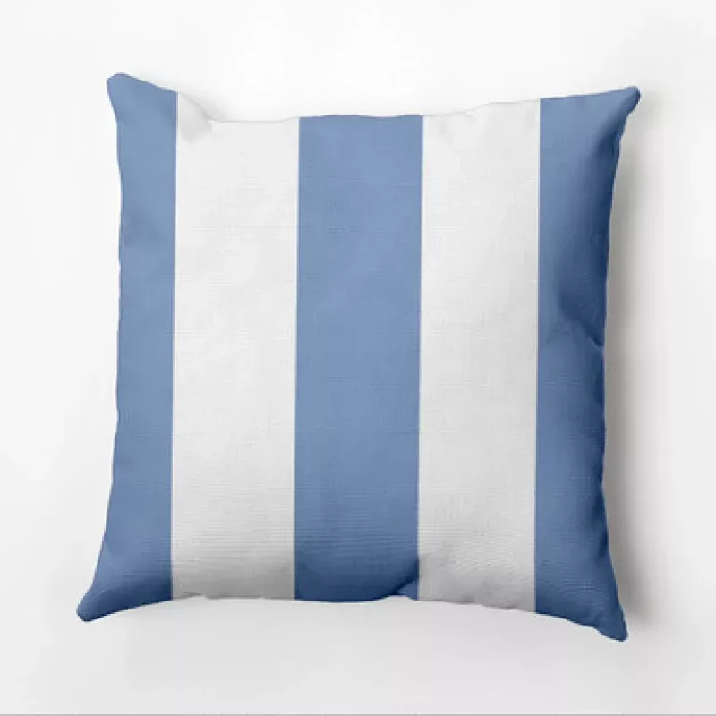 16 x 16 White & Blue Bold Stripe Outdoor Throw Pillow | Pool Central