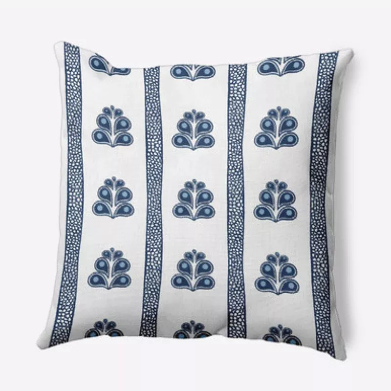16 x 16 White & Blue Wacky Stripe Outdoor Throw Pillow | Pool Central