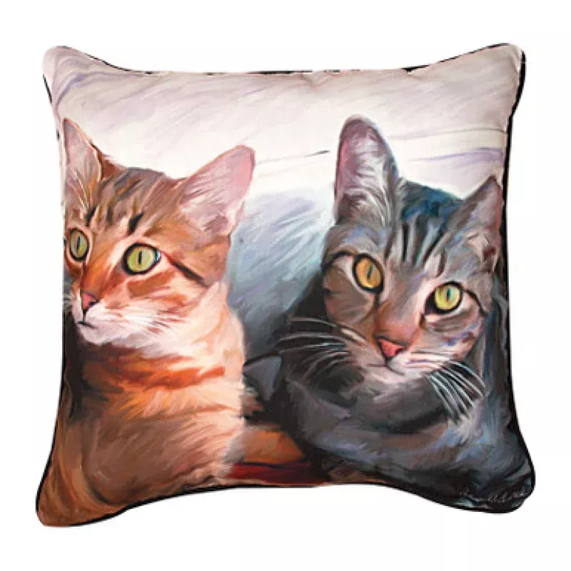 18 Gray & Brown Cats Outdoor Patio Square Throw Pillow | Pool Central