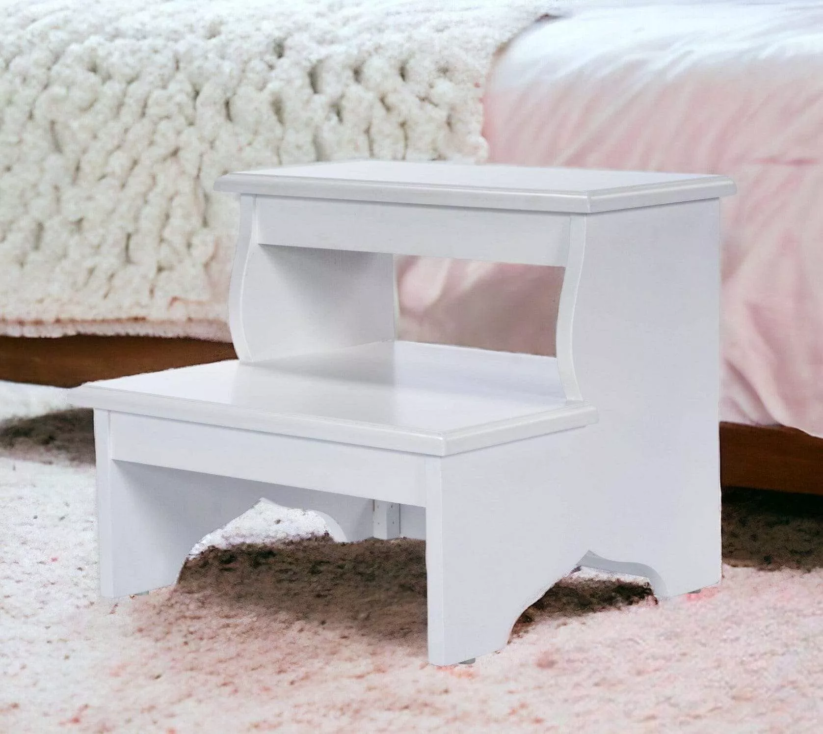 18" White Wood Step Stool