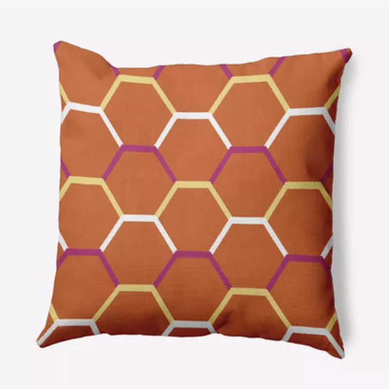 18 x 18 Orange & Yellow Honeycomb Hex Outdoor Throw Pillow | Pool Central