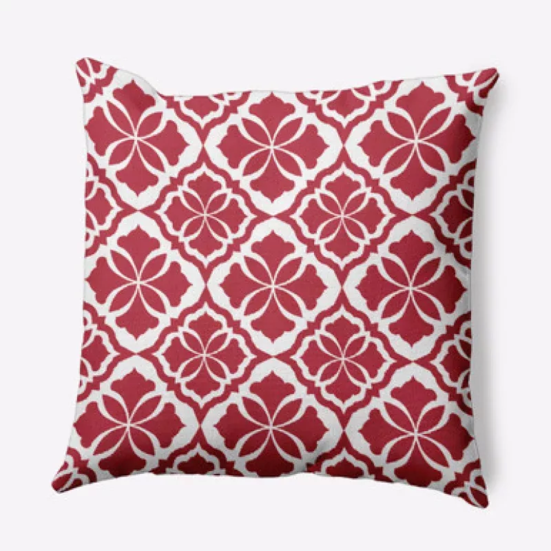 18 x 18 Red & White Ceylon Square Outdoor Throw Pillow | Pool Central
